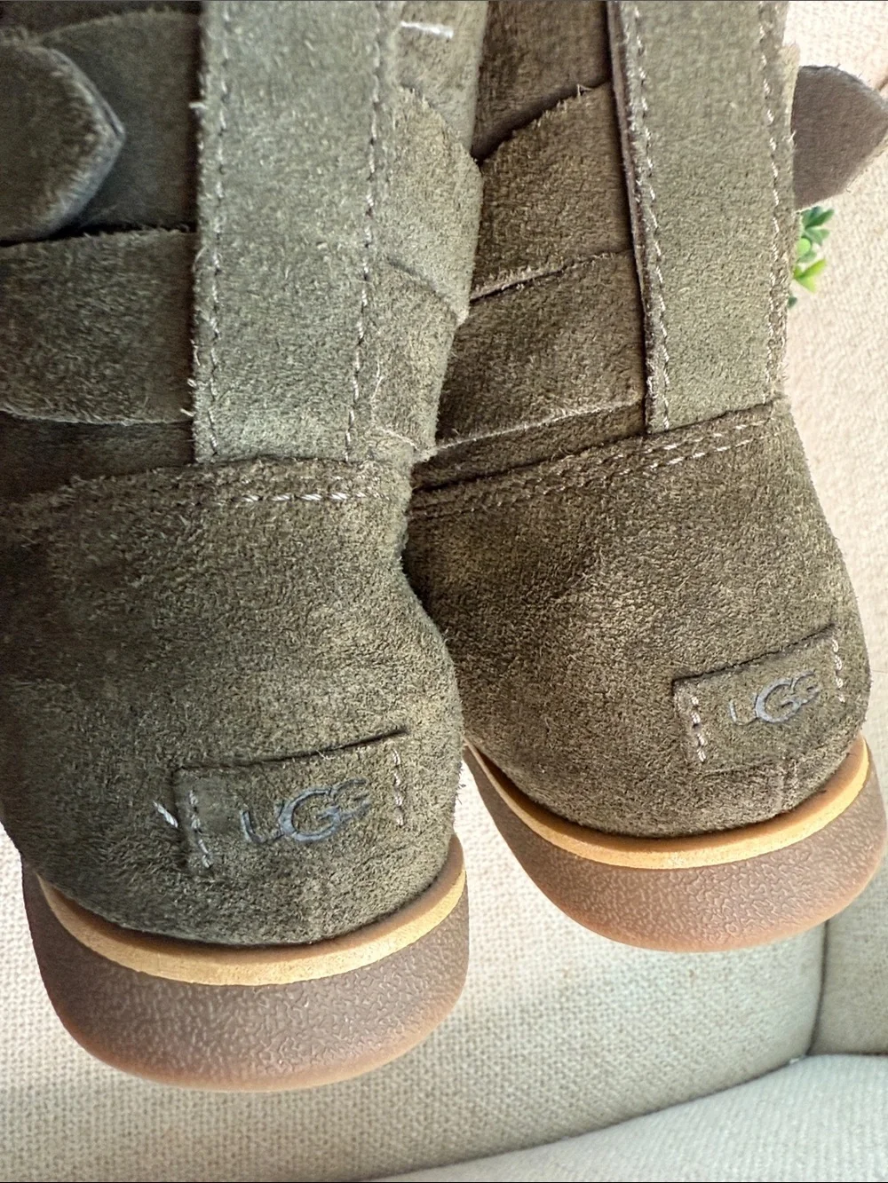 UGG Olive Green Suede Ankle Booties with Buckle Strap women’s 9.5